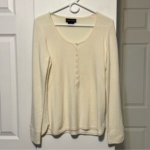 Very Soft Sutton Cashmere %100 Classic Ivory Sweater With Buttons Size Large